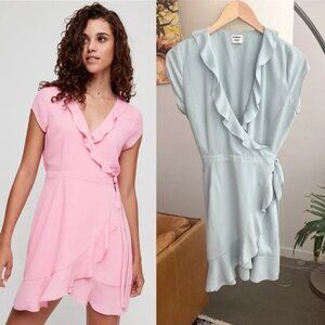 Aritzia Sunday Best Ruffle Savoy Wrap Dress Sea Spray Teal Blue Size 6